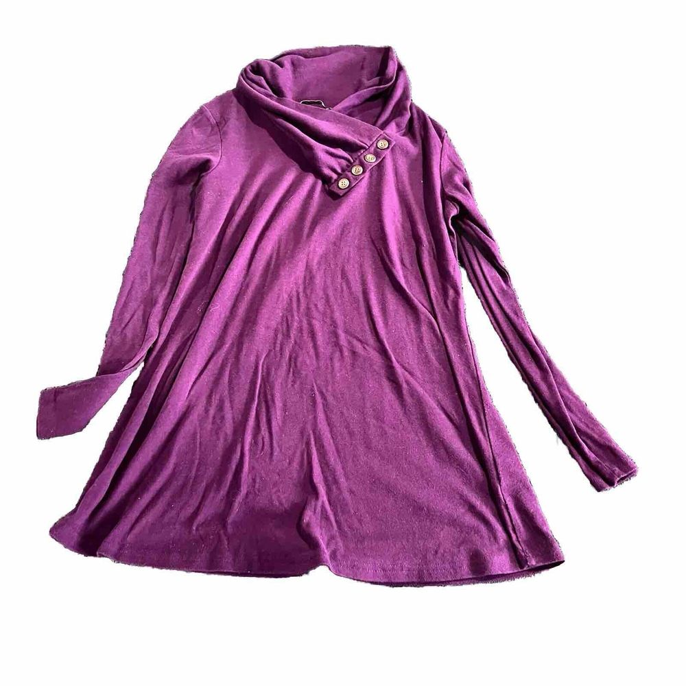 Miusey Med Sweater Tunic Top Cowl Neck Blouse Casual Pullover Button Neck Purple